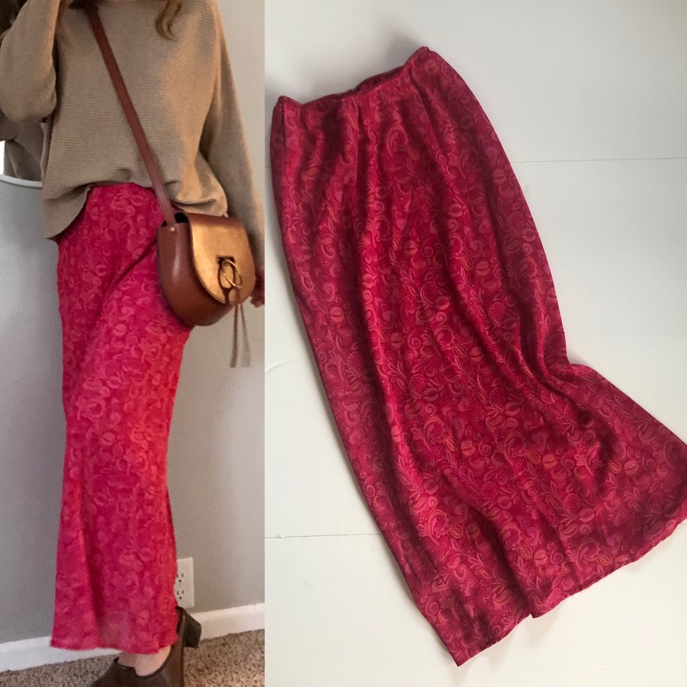 Vintage 90’s Red Bias Cut Paisley Skirt